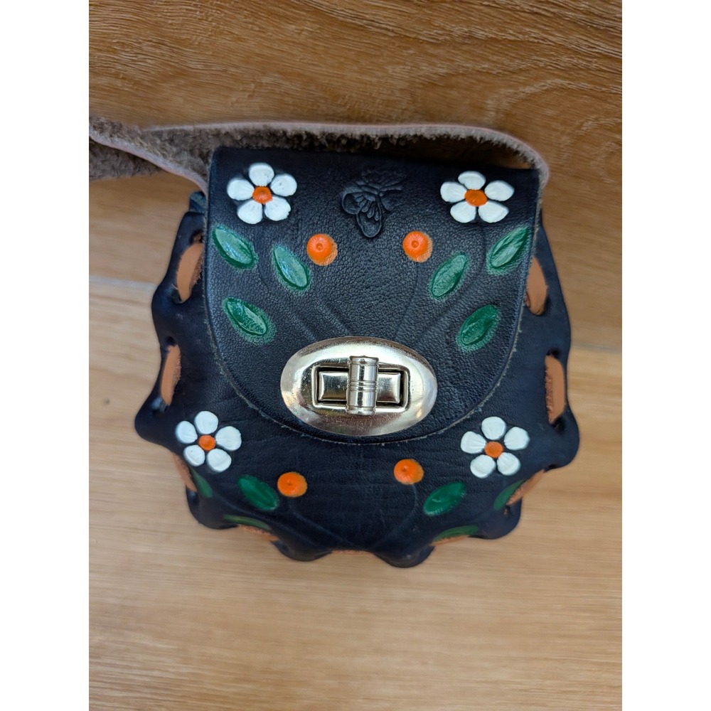 Vintage Hand Tooled Leather Mexican Mini Purse Floral Butterfly Boho Crossbody